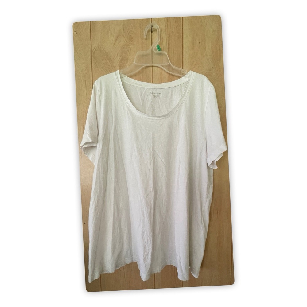 EILEEN FISHER Top M Organic Cotton Scoop Neck Short Sleeve White Tee/Tshirt